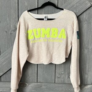 Zumba Fitness Neon Yellow Chenille Logo Cropped Sweatshirt on Cream
